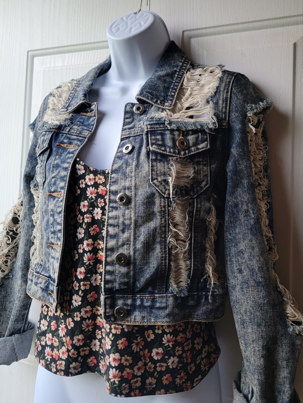 Distressed Grunge Jean Jacket Size Small - Picture 3 of 5